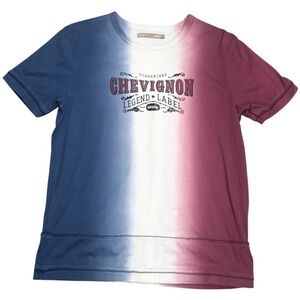 Chevignon Legend Label Vertical Tri Colour Blue White Burgundy Graphic Tee XL